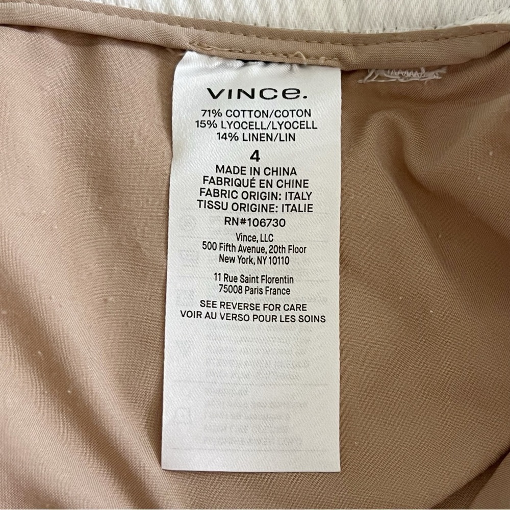 Vince White High Waist Straight Leg Pants Sz 4 Linen Blend - Picture 12 of 13